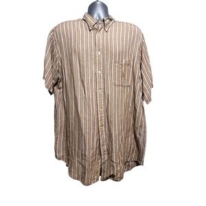 Nautica Mens XL Brown White Striped Linen Blend Short Sleeve Button Down Shirt